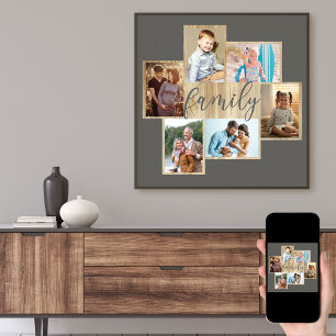 Póster Collage de Fotos Familiares Marco de Madera Gris C