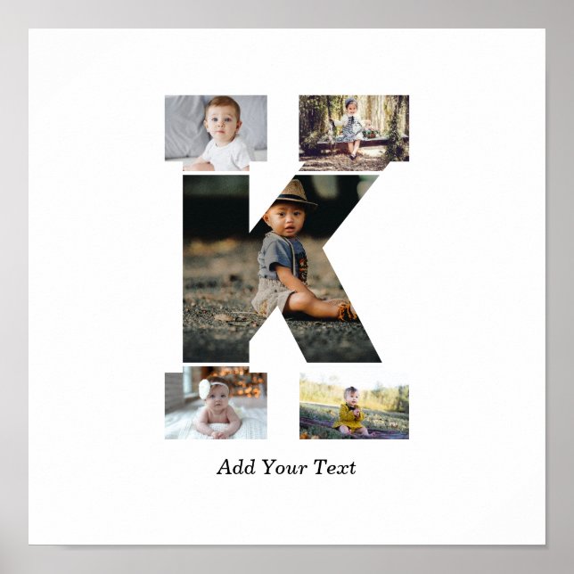Póster Collage de fotos K de letras negras y blancas (Frente)