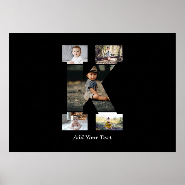 Póster Collage de fotos K de letras negras y blancas (Frente)