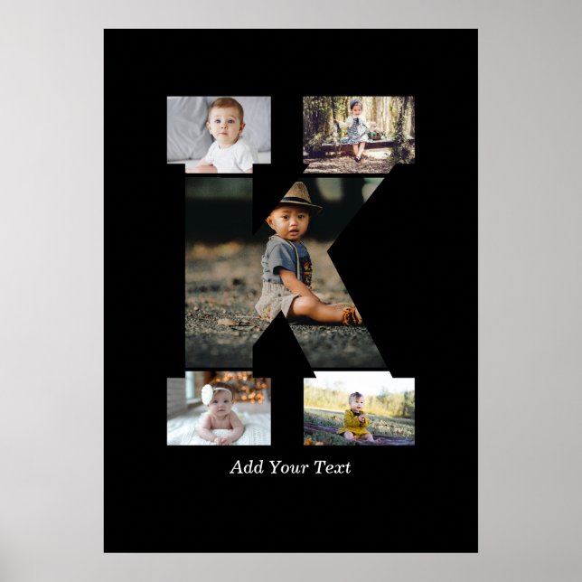 Póster Collage de fotos K de letras negras y blancas (Frente)