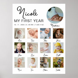 Póster Collage de fotos moderno de 12 meses de primer año