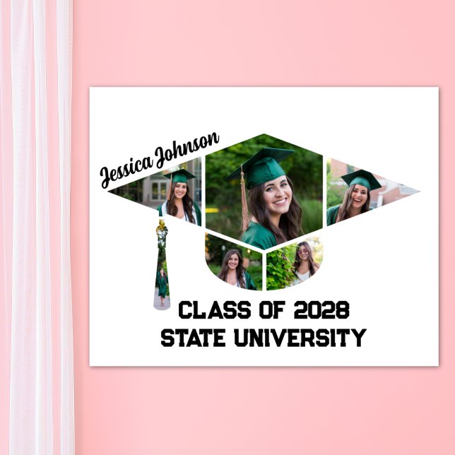 Póster Collage de fotos moderno de forma de cierre de gra (Graduation cap commemorative Photo Collage Poster)
