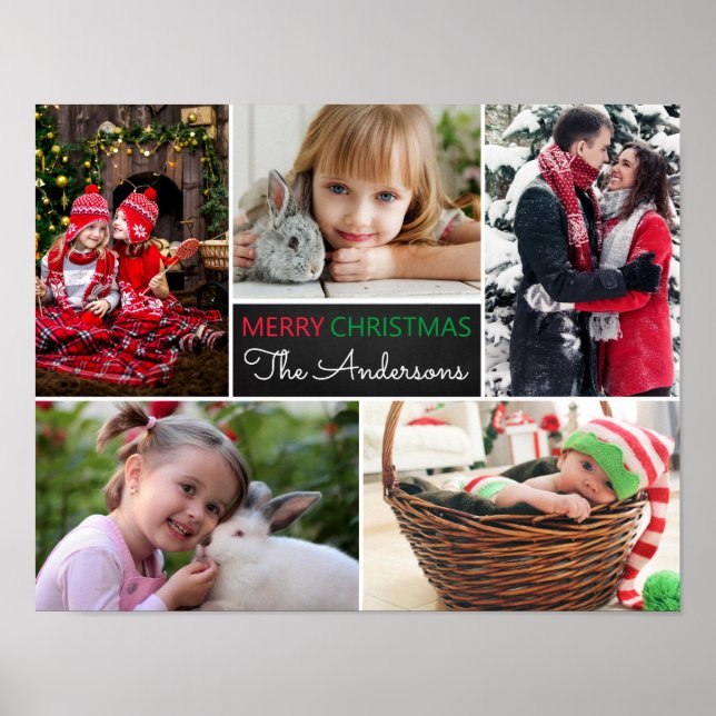 Póster Collage de fotos moderno Feliz Navidad (Frente)