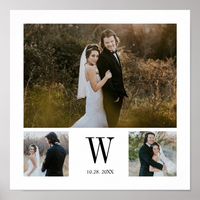 Póster Collage de fotos Monograma 3 personalizado (Frente)