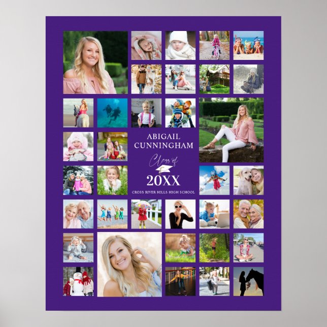 Póster Collage de fotos morado 35 de graduación moderna (Frente)