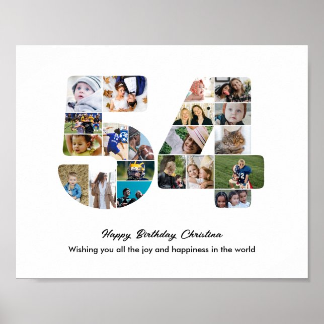 Póster Collage de fotos número 54 para cumpleaños 54 (Frente)
