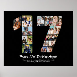 Póster Collage de fotos personalizadas Número 17 cumpleañ