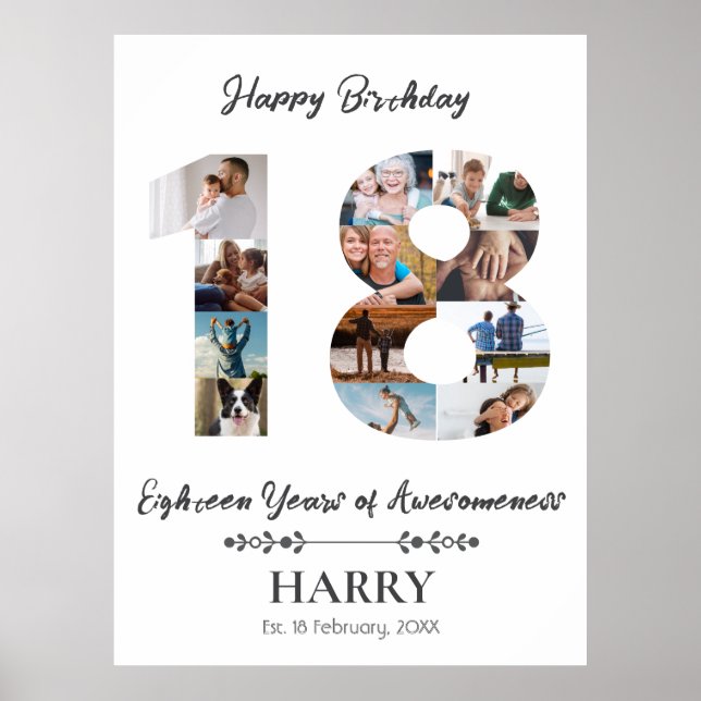 Póster Collage de fotos personalizado 18º cumpleaños (Frente)