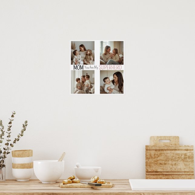 Póster Collage de Fotos Personalizado de Mamá Superhéroe  (Cocina)