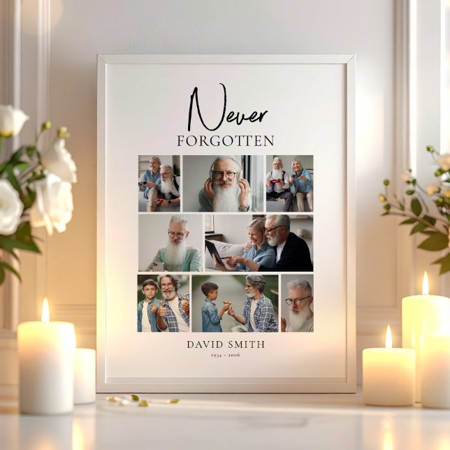 Póster Collage de Fotos Personalizado Memorial Minimalist (Funeral Memorial Minimalist Custom Photo Collage Poster, loss of Loved One)