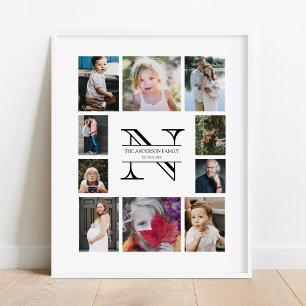 Póster Collage de fotos Personalizado Monograma Familia 1