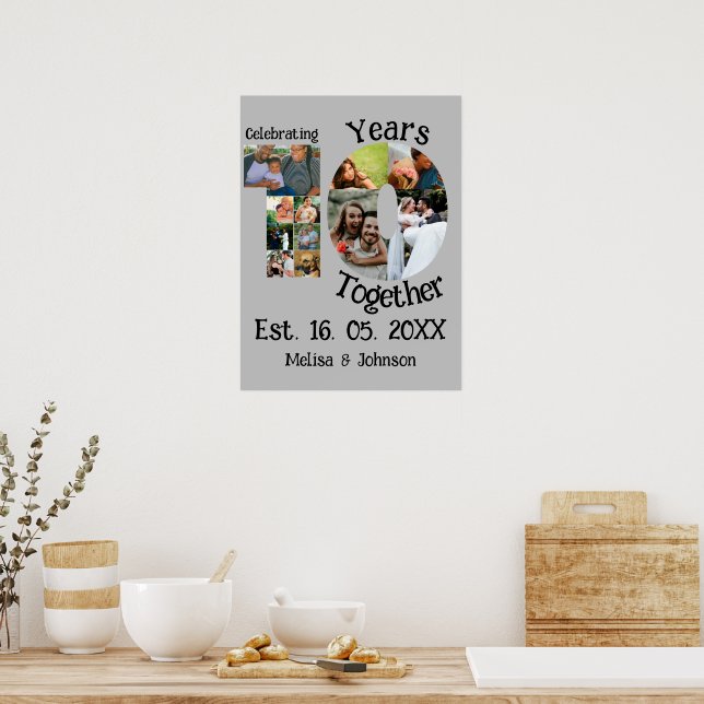 Póster Collage de fotos personalizado para el 10º anivers (Cocina)