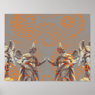 Póster Collage de Guay de esculturas y círculos naranjas