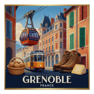 Póster Collage de la ciudad turística de Grenoble Francia