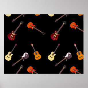 Póster Collage de la guitarra acústica eléctrica y