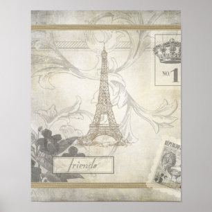 Póster Collage de la torre Shabby Chic Eiffel