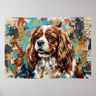 Póster Collage de medios mixtos del Cavalier King Charles