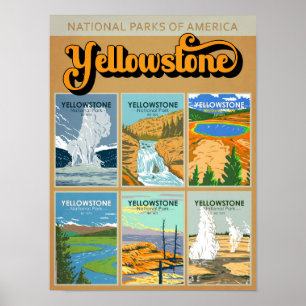 Póster Collage de monumentos del Parque Nacional Yellowst