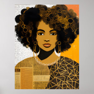 Póster Collage de mujer afroamericana con cabello rizado 
