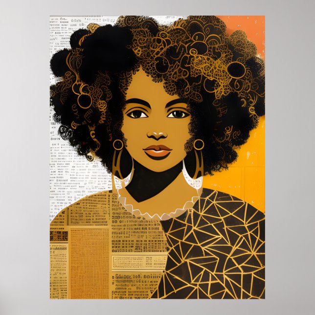 Póster Collage de mujer afroamericana con cabello rizado  (Frente)