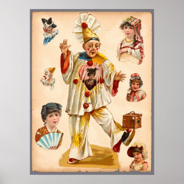 Póster Collage de Mujeres Antiguas y Payasos de Circo Eph (Frente)