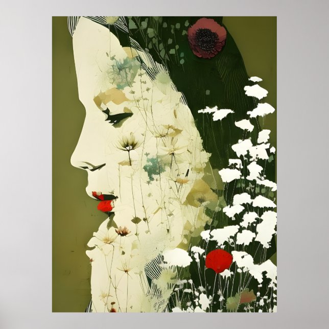 Póster Collage de mujeres y flores (Frente)