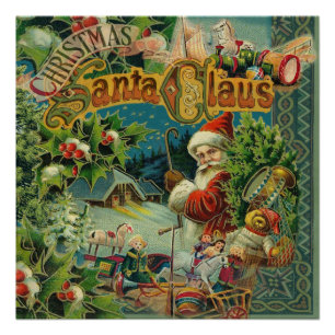 Póster Collage de Navidad de Papá Noel Victoriano Antiguo