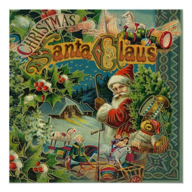 Póster Collage de Navidad de Papá Noel Victoriano Antiguo (Anverso)