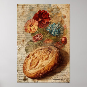 Póster Collage de pan y flores