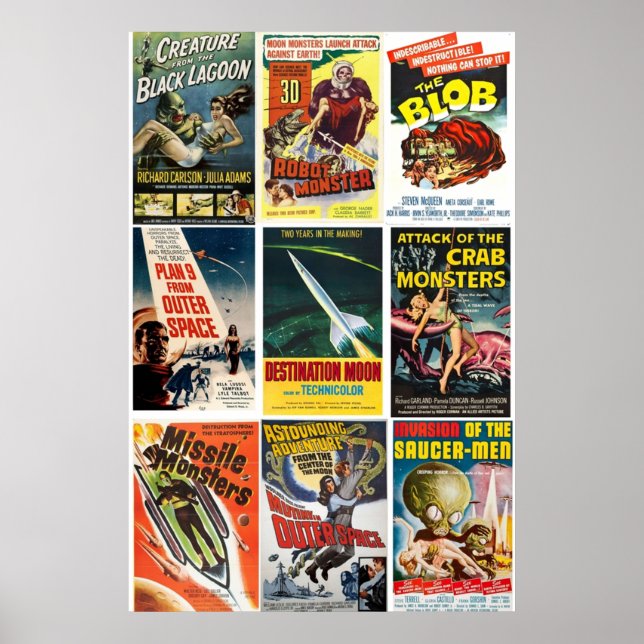 Póster Collage de películas de ciencia ficción vintage (Frente)