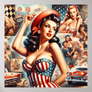 Póster Collage de Pin-Up Chica estadounidense