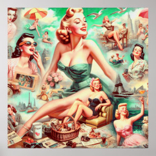 Póster Collage de pintura de aceite de época