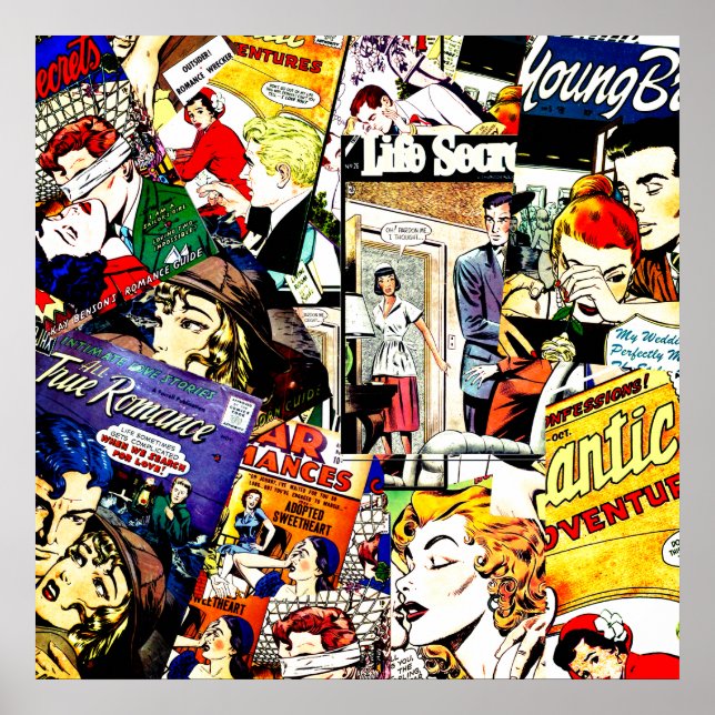 Póster Collage de portada de historietas de Romance vinta (Frente)