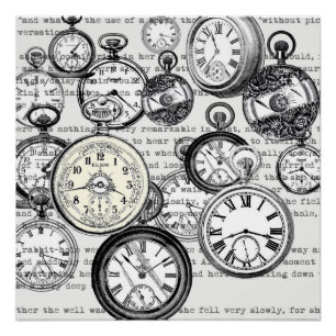 Póster Collage de reloj de bolsillo victoriano Alicia en 