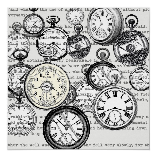 Póster Collage de reloj de bolsillo victoriano Alicia en  (Anverso)