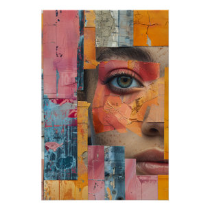 Póster Collage de rostro con pintura agrietada retrato vi