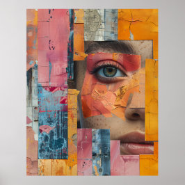 Póster Collage de rostro con pintura agrietada retrato vi