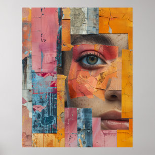 Póster Collage de rostro con pintura agrietada retrato vi