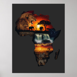 Póster Collage de safari de vida silvestre africana