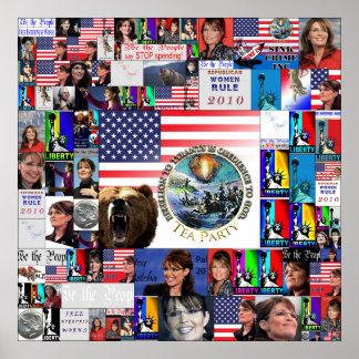 Póster Collage de Sarah Palin, fiesta de TEA Grizzly Bear