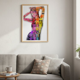 Póster Collage de silueta floral vibrante