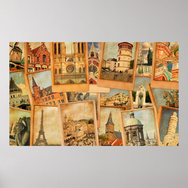 Póster Collage de tarjetas fotográficas antiguas. Europa, (Frente)