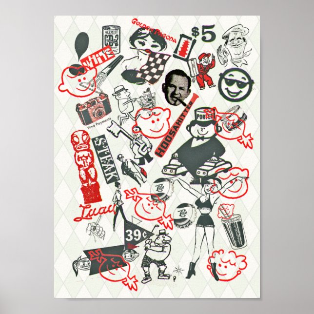 Póster Collage de vectores publicitarios de los años 60 - (Frente)