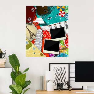 Póster Collage de viajes con lugares emblemáticos de vaca