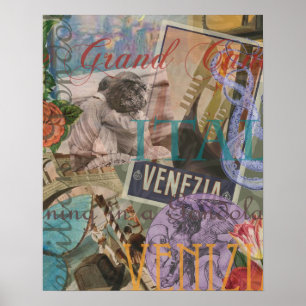 Póster Collage de Viajes de Venecia Vintage Trendy Italy