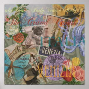 Póster Collage de Viajes de Venecia Vintage Trendy Italy