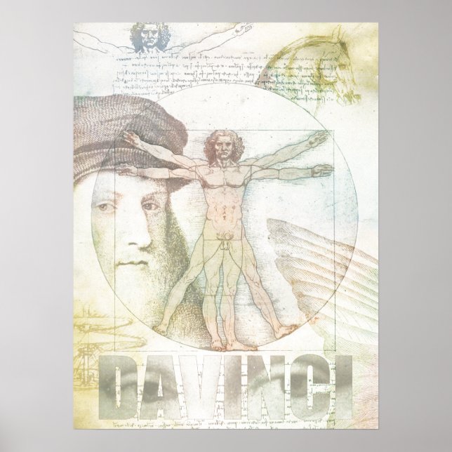 Póster Collage del hombre vitruviano Leonardo DaVinci (Frente)