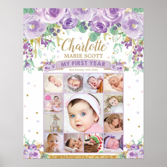 Póster Collage del primer año de la foto del primer cumpl (Frente)