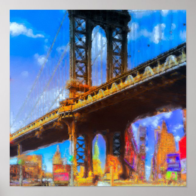 Póster collage del puente de Manhattan (Frente)