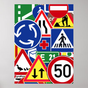 Póster Collage europeo de Rótulos de tránsito